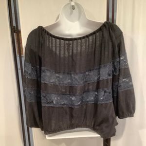 Free People XS  Black and Blue Lace Top  Drop Sleeve